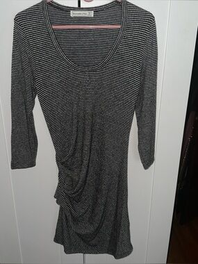 Abercrombie & Fitch Black/Gray Striped Sweater Dress Ruched Side Size Medium